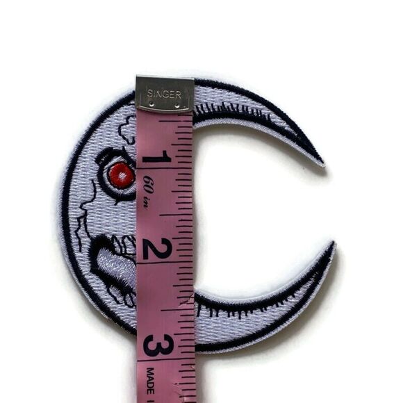Skeletal Crescent Moon Embroidered Patch - Picture 4 of 4